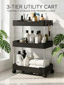 1pc Black Rolling Storage Rack, Floor-Standing, Multi-Layer Design, Suitable For Bathroom, Toilet, Gap, Living Room, Kitchen And Other Places, Layered Storage Rack - Multicolor - View 1