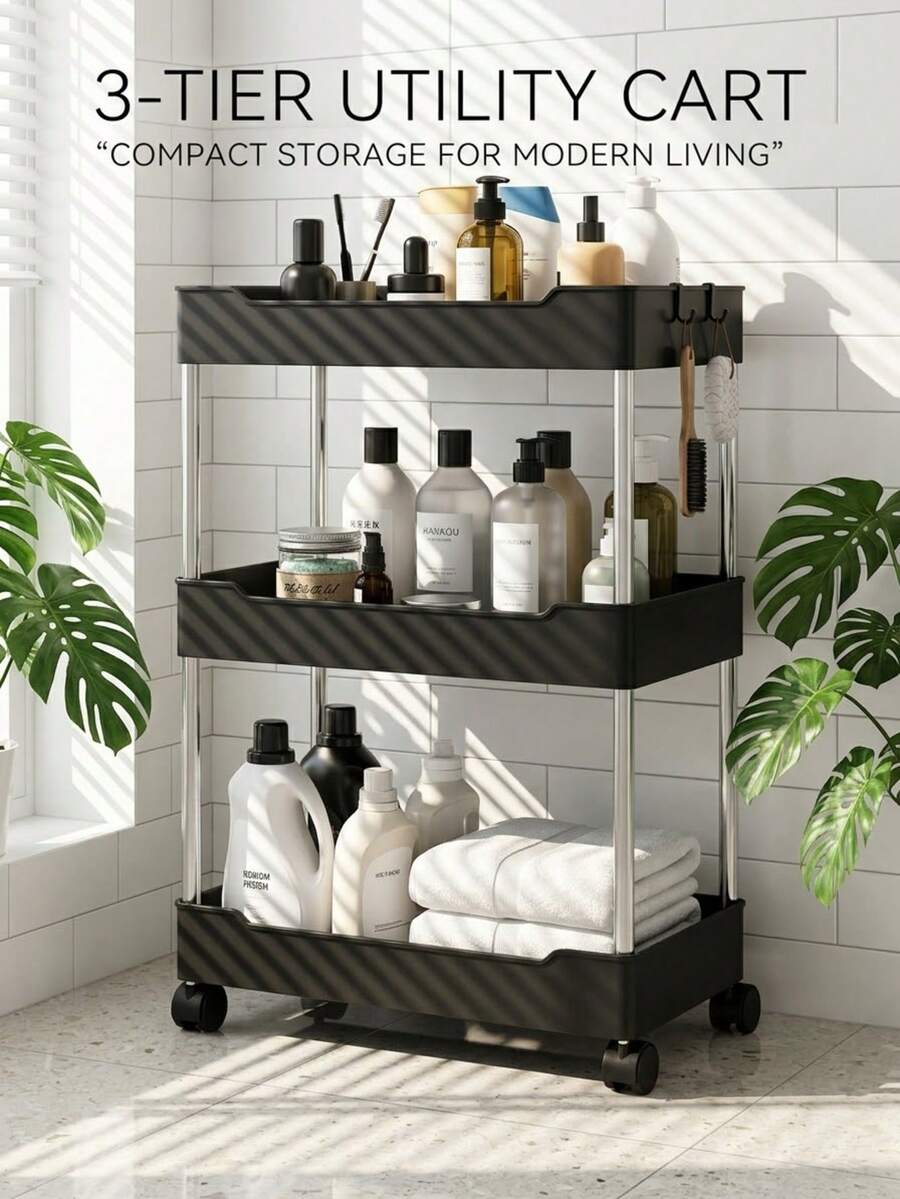 1pc Black Rolling Storage Rack, Floor-Standing, Multi-Layer Design, Suitable For Bathroom, Toilet, Gap, Living Room, Kitchen And Other Places, Layered Storage Rack - Multicolor - View 1