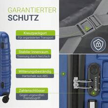 Kofferset Rom 3-teilig Hartschale Anthrazit, 360° Rollen, Handgepäck & Reisekoffer in M, L, XL mit 55, 84 und 120 l, Zahlenschloss, Teleskopgriff - Blau - Übersicht 6