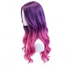 Purple Rose Red Gradient Wavy Wig, Ladies Long Mid-Point Wavy Wig, Halloween Witch Dress Up Wig, Halloween, Carnival, Anime, Cos Wig, Can Also Be Worn Daily, Suitable For All Races, High Temperature Silk, Button Net - Multicolor - View 6