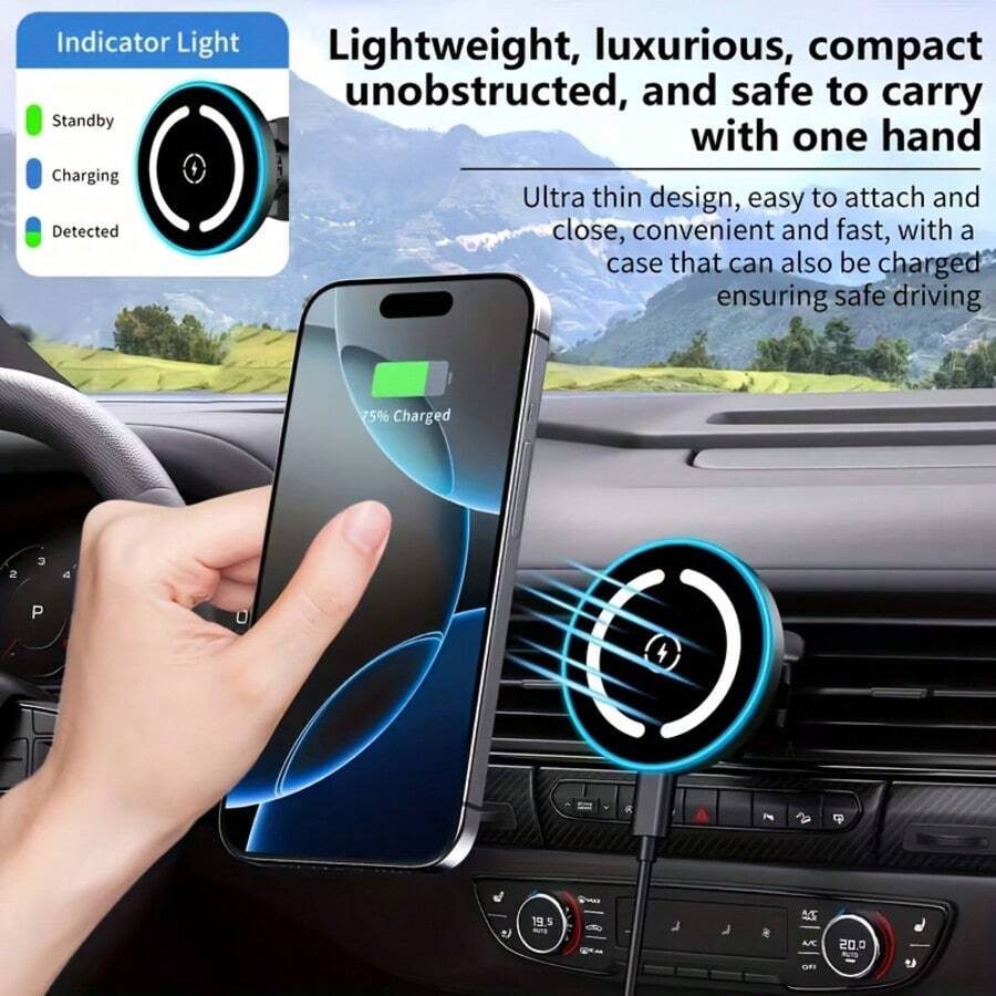 Car Phone Holder Magnetic Wireless Charging 15W Fast Charge 360° Rotating Navigation Strong Suction With LED Light - Multicolor - View 1