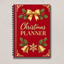 1pc A5 Spiral Christmas Planner Notebook, Red Hardcover, Gold Bow And Bell Pattern, Line Board Aesthetic Holiday Diary, Notes And Schedule, Student Christmas Stationery Gift - A5 lined - View 3