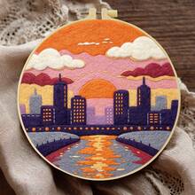 Needle Felting Kit For Beginners. 2D Flat Printing. Pretty Little Town . For New & Skilled Crafters. DIY Wool Painting Set. Includes Foam Mat, Felt, Hoop & Guide. Handmade Home Decor Ornament. 20x20cm/7.87x7.87in. - 20x20cm/7.87x7.87in - View 8