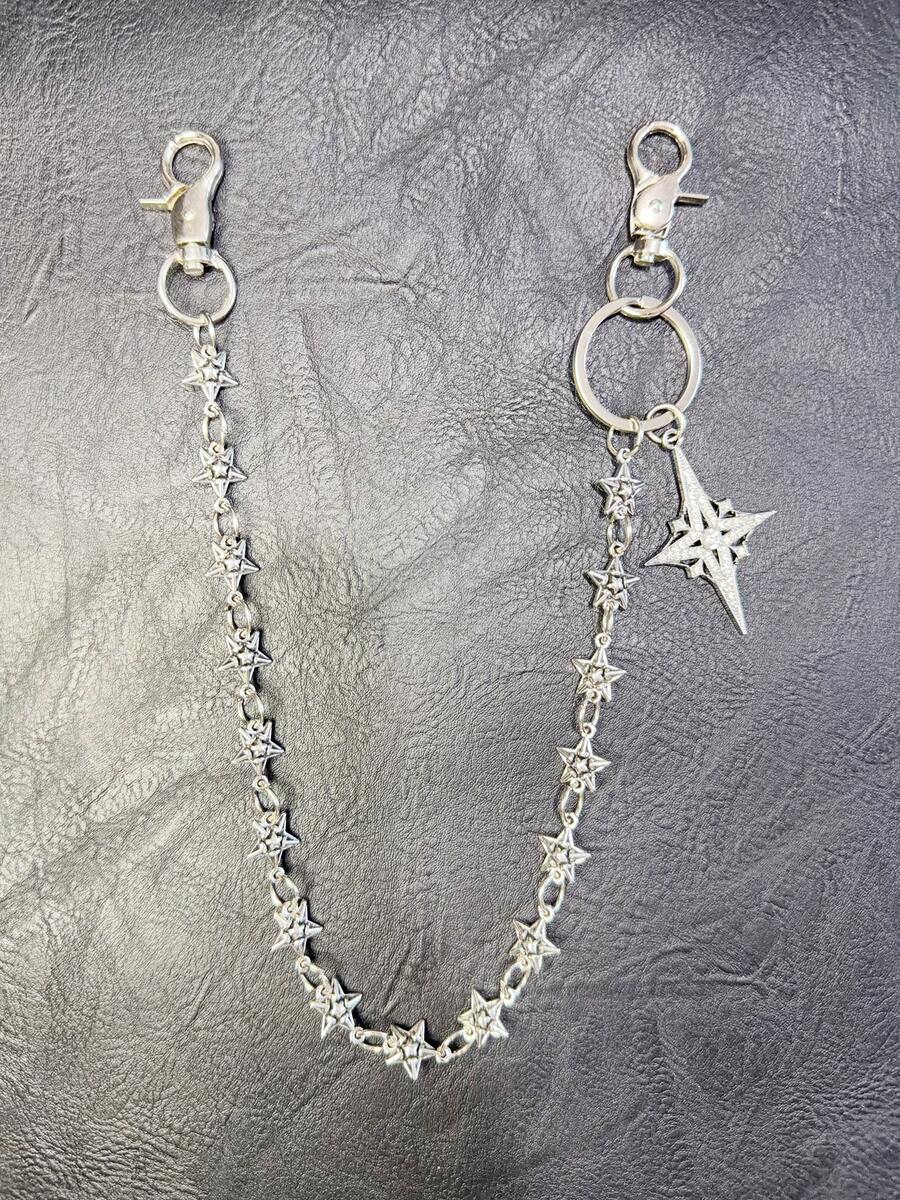 1pc Star Metal Chain Pants Chain Niche Design European & American New Style Unisex Waist Chain Pocket Chain Keychain Wallet Chain Luxury Accessory Holiday Gift Multi-Layer Key Chain Punk Pants Chain Motorcycle Riding Jeans Accessory - Ancient White K - View 1