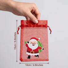 1/2 Sets Random Mixed Color Christmas Organza Drawstring Pouches, See-Through Mesh Gift Bags With Santa Claus And Snowman Patterns, Suitable For Christmas Party Favors, Wedding Candy Packaging, Jewelry Gift Storage, Birthday Gift Wrapping, Holiday Giveaways - A - View 6