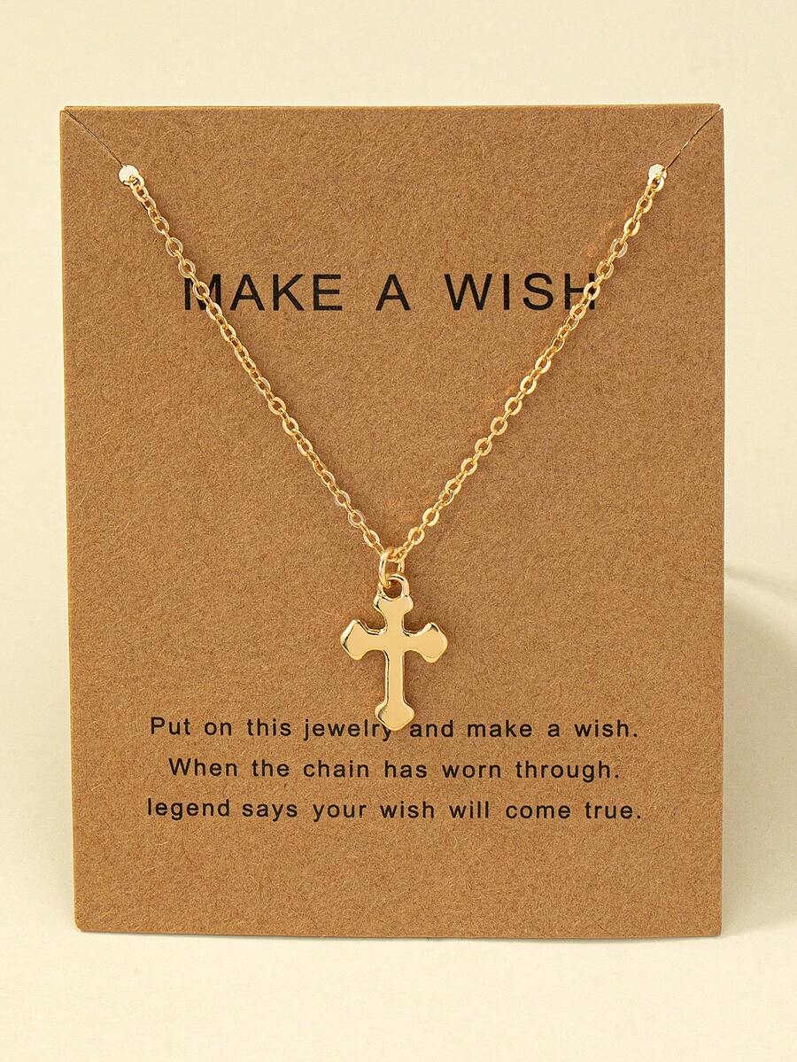 1pc Fashionable Zinc Alloy Geometric Cross Pendant Necklace, Suitable For Women's Daily Wear - Gold - View 1