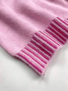 Cute Pink Women's Oversize Sweater, Long Sleeve Pullover With Striped Details, Cozy Winter Fashion For Everyday Wear - Pink - View 11