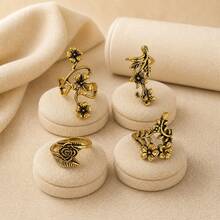 1/4pcs Bronze Mori Style Vine Leaf Flower Rings For Women, Suitable For Daily Wear - Yellow Gold - View 1