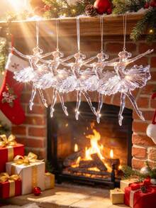 4pcs Shiny Dance Style Acrylic Christmas Tree Pendant - Elegant Holiday Decoration, Non-Stackable, Perfect For Home Or Vacation, Stylish 2D Flat Design, Not 3D,Christmas Decorations,Christmas Tree Hanging Ornemants - A - View 9