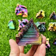 Natural Bismuth Ore Crystal Mineral Chemical Element Rainbow Metallic Ore Specimen Decorative Odd Stone Ornament - Multicolor - View 13