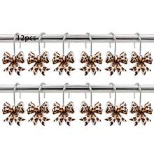 12pcs Leopard Print Bow Shower Curtain Hooks Rings, Stainless Steel Rust-Proof Resin Decorative Shower Curtain Hooks, Beige, Dark Brown Leopard Print Bathroom Accessories - 12pcs Brown - View 7