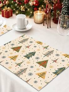 1pc Christmas Pattern Printed Linen Table Runner, Placemat, Suitable For Holiday, Party, Birthday, Dinner, Kitchen Dining Table Decoration, Shoe Cabinet Storage Cabinet Cover, All Season Room Decor, Home Textile Decoration Table Runner, Placemat - Multicolor - View 3