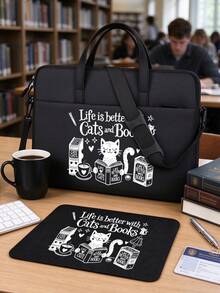 [Printed Design-Not Textured] Laptop Bag, Cat Print, Briefcase-Style Fabric Bag, Equipped With Detachable And Adjustable Shoulder Strap, Mouse Pad, Suitable For Laptop, Laptop Sleeve, Briefcase-Style Tablet Bag, Shoulder Bag, Suitable For Home And Office, Back To School, Christmas, Halloween Gifts - Multicolor - View 4