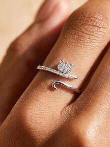 1pc S925 Sterling Silver Healing Sweet Cute Cat Thin Open Ring Women's Ring, Personalized Exquisite Luxury Design Versatile Niche Atmosphere Jewelry Gift For Best Friend Girlfriend Cute Accessory - Cat - View 12