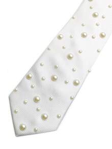 1pc White Hand-Tied Necktie Suitable For Casual Women Daily Party Gift Wedding - Multicolor - View 6