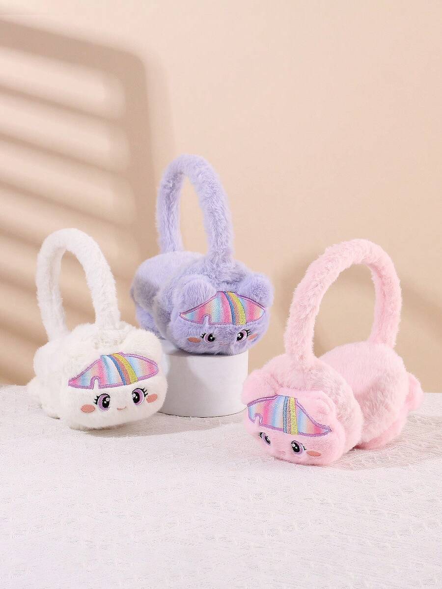 1pc Girls Unicorn Plush Earmuffs, Cute Cartoon Embroidered Ear Warmers Style Ear Covers For Kids Cold‑Weather Outdoor Use - 1pc - View 1