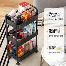 3-Tier Black Rolling Storage Cart, Durable Plastic Material, Portable Storage Rack, Suitable For Bathroom, Kitchen And Living Room - 360-Degree Rotating Base, Convenient For Accessing Items, Suitable For Indoor And Outdoor Use, Bathroom Storage Solution | Modern Storage Cart | Durable Plastic Storage Rack, Bathroom Storage Organizer - Multicolor - View 6