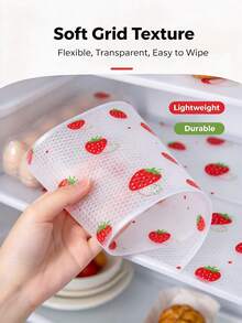 4 Refrigerator Rack Liners, Anti Slip And Easy To Wipe Pads For Refrigerator Cabinets, Strawberry Print, Kitchen Countertop Protection Drawer Pads, Household Storage Rack Protectors - Strawberry Pattern - View 3