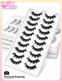 GROINNEYA 10 Pairs Cartoon Style Faux Mink False Eyelashes, Natural & Voluminous, Travel Essential Makeup Tool (TEN03) Strip False Eyelashes, False Eyelashes, False Eyelashes, Halloween - Black - View 4