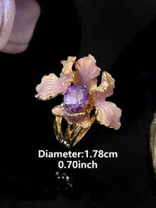 1pc Fashion Dreamy Lavender Glass Iris Flower Ring, Suitable For Women's Ball, Festival, Holiday Wear - Yellow Gold - View 5