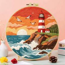 Needle Felting Kit For Beginners. 2D Flat Printing. Seaside Town . For New & Skilled Crafters. DIY Wool Painting Set. Includes Foam Mat, Felt, Hoop & Guide. Handmade Home Decor Ornament. 20x20cm/7.87x7.87in. - 20x20cm/7.87x7.87in - View 13