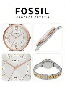 Fossil Jam Tangan Quartz Wanita, Tampilan Analog, Tali Rantai Aneka Warna, Dial Perak, Angka Romawi, Tampilan Tanggal, Aksesori Elegan, Cocok Untuk Acara Kantor dan Sosial - Putih - View 6