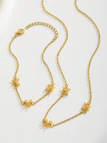 2pcs/Set Gold Tone Sparkling Butterfly Charm Necklace Bracelet Girls Children Jewelry Dainty Accessories For Birthday Party Spring Outfits Gift - one-size - View 4