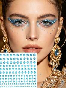 1pc Ice Lake Blue Flat Round Rhinestone Face Sticker, Mermaid Blue Stage Performance Face Diamond Sticker, Waterproof, Sweat-Resistant, Durable, Suitable For Model Runway, Concert, Stage And Party Banquet - Multicolor - View 1