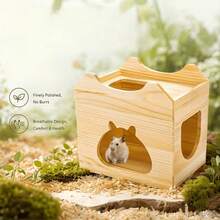 Wooden Hanging Hideout House For Hamsters, Multi-Opening Solid Wood Nest, Universal For Guinea Pigs, Cage Decor Hiding Wooden House For Small Pets - one-size - View 4