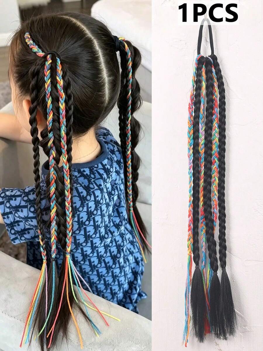 1pc Multi-Strand Braided Synthetic Ponytail Hair Extension With Elastic Hair Band, Long Square Braid Dreadlock Ponytail Hair Piece, Children's Holiday Party Costume Hair Accessory