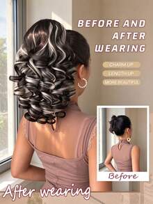 HEYPINK 12 Inch Black & White Claw Ponytail Hair Accessory, Heat-Resistant Synthetic Fiber Ponytail Wig, Suitable For Women's Party And Daily Use, Halloween - White Highlight - View 4
