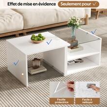 طاولة قهوة بتصميم متعدد الطبقات / طاولة قهوة بأسلوب فاخر / بناء متين من خشب MDF / سعة التحميل: 25 كجم / مع 2 رف مفتوح / إضاءة LED مدمجة / مناسبة لغرفة المعيشة، أبيض - أبيض - مشاهدة 8