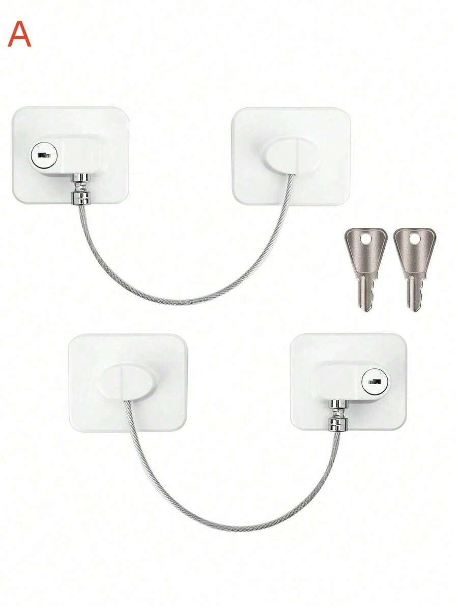 1 buah Kunci Pintu Kulkas, Bahan Paduan Seng Stainless Steel, Kunci Perekat, Kabel Penghubung 16cm, Kunci Laci Kabinet, Kunci Kulkas, Tidak Perlu Pengeboran. Kunci Jendela Pengaman Anak dengan Perekat - Putih - View 1