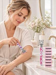 Women's Manual Safety Razor With Replaceable Blades, Floral Print Non-Slip Shaver, 6-Layer Stainless Steel Blades, Painless Hair Removal For Legs, Underarms, Bikini And Body, Travel Beauty Tool, Manual Body Razor, Women's Shaving Razor, Bikini Trimmer - Multiple Styles - View 7