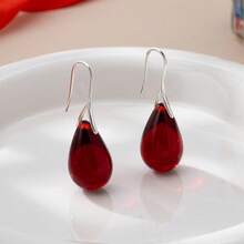 1 Pair Red Water Drop Earrings Valentine's Day Earrings Suitable For Women Party Earrings Jewelry - Red - View 3
