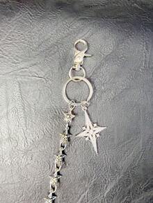 1pc Star Metal Chain Pants Chain Niche Design European & American New Style Unisex Waist Chain Pocket Chain Keychain Wallet Chain Luxury Accessory Holiday Gift Multi-Layer Key Chain Punk Pants Chain Motorcycle Riding Jeans Accessory - Ancient White K - View 2