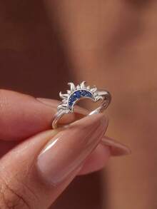 1pc Twisted Blue Moon Ring, Embellished With Rhinestones, Suitable For Women And Girls, Can Be Used As Wedding Ring Or Promise Ring - Twisting the Moon - View 2