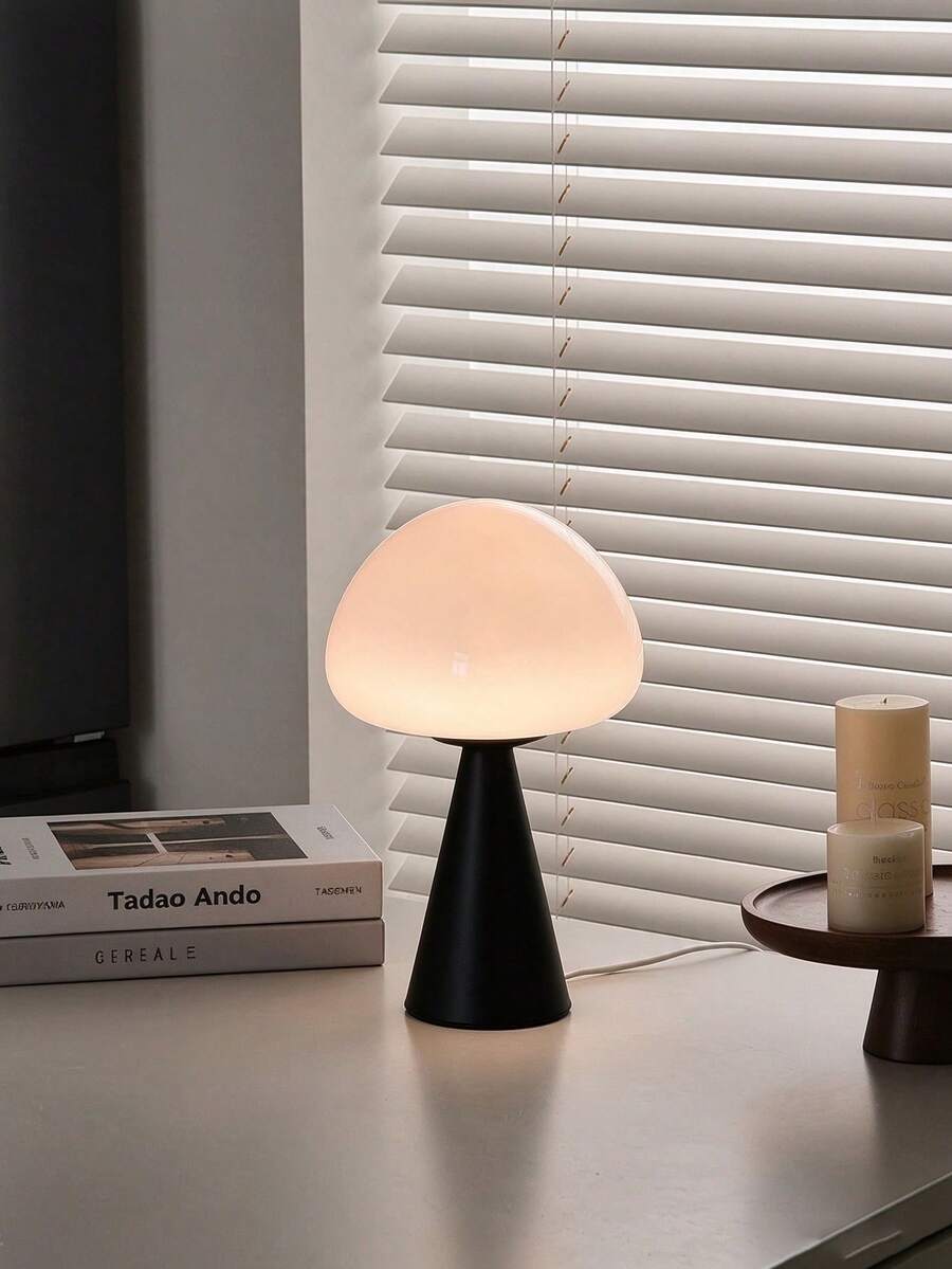 1pc Glass Shade Bauhaus Mushroom Table Lamp, USB Powered Desktop Lamp, Modern Aesthetic Decor Night Light For Bedroom Dorm Home - one-size - View 1