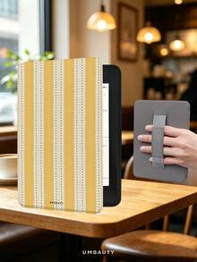 UMBAUTY 粉綠條紋圖案保護殼，適用 7/6.8/6 吋 Kindle Paperwhite (12th/11th/10th/7th/6th/5th Gen - 2024) | Kindle Colorsoft Signature Edition 電子閱讀器配件，可愛極簡風保護殼附手提帶，適合送給同事與朋友的禮物 - 彩色 - 查看 1
