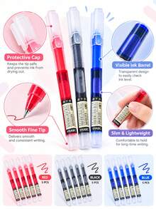 5/6pcs 0.5mm Quick-Dry Liquid Ink Ballpoint Pens, Red/Black/Blue Optional, Smooth Writing Neutral Pens, Transparent Visible Barrel, Protective Cap Design, Suitable For Student Learning, Office, Exams, Journaling And Daily Writing Stationery Supplies. - Sets - View 4