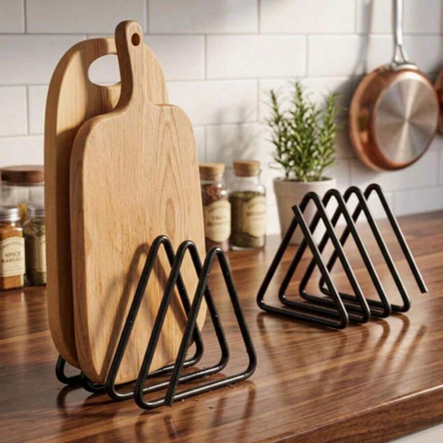 Cutting Board Storage Box, Triangular Cutting Board Rack, Black Metal Cutting Board Rack, Pot Lid Storage Rack, Suitable For Cabinet Countertop - View 1