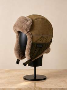 1pc Suede Texture Ushanka Hat, Unisex Super Soft Faux Fur Lining Ear Protection Russian Winter Hat, Thickened Constant Temperature Heat Retention Windproof Winter Hat, With Mountain Embroidery Pattern, Suitable For Skiing, Cycling, Outdoor Exploration And Cold Winter Daily Wear - Suede Trapper Hat - View 7