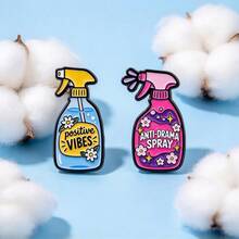 Funny Spray Bottle Enamel Pins, Positive Vibes & Anti-Drama Spray Quote Lapel Brooches, Cute Floral Badges For Jacket Backpack Hat, Unique Gift - Multicolor - View 4