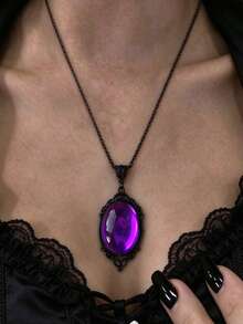 1pc Gothic Vintage Star Crystal Magnifying Mirror Pendant Necklace, Unisex, Halloween Party Magic Jewelry Accessory - Purple - View 1