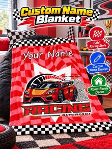 1pc Personalized Customized Text Blanket, Racing Pattern Commemorative Blanket, Wall Hanging, Photo Portrait Blanket Design, Suitable For Girls, Boys, Adults, Valentine's Day, Lightweight, Baby Blanket, Suitable For Mother's Day, Birthday, Children's Day, Father's Day, Graduation, Wedding, Christmas, Halloween - Multicolor - View 7
