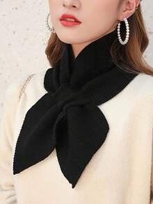 Versatile Autumn/Winter Knitted Scarf For Women, Korean Style Shawl Neck Warmer, Warm Neck Scarf With Decorative Bow, Cross-Style Small Silk Scarf - Multicolor - View 7