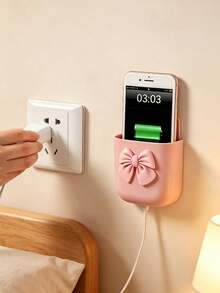 Cute Bow Wall-Mounted Storage Box, Adhesive/Screw Installation, Multi-Functional Plastic Organizer, Suitable For Bedroom, Can Store Phone, Remote Control, Space-Saving Small Item Decorative Storage Box - Multicolor - View 2