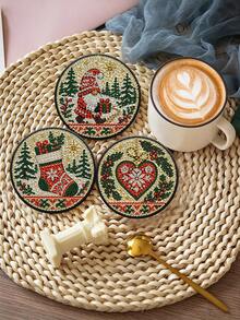 DIY Diamond Painting Coaster Set, Floral Pattern Round Diamond Painting Coasters With Coasters, Handmade Heat-Insulating Pads, Home Decor - A - View 4