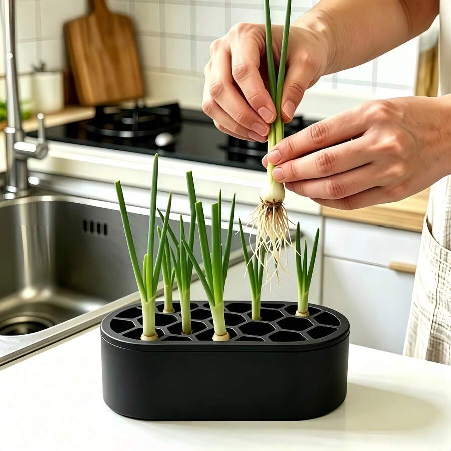 Hộp trồng hành lá thủy canh không dùng đất, hộp trồng tại nhà cho hành lá, thiết kế nắp cố định nhiều lỗ, có thể tái sử dụng, phù hợp trồng hành lá, hành xanh, thảo mộc và tái sinh rễ rau củ trên bậu cửa sổ bếp và bàn làm việc - Nhiều thông số kỹ thuật - Xem 1