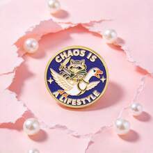 Funny Raccoon Riding Goose Enamel Pin "Chaos Is A Lifestyle" Quote Lapel Brooch, Cartoon Animal Badge For Backpack Jacket Hat, Unique Gift For Friends - Multicolor - View 6
